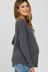 Charcoal Cutout Back Long Sleeve Maternity Top