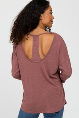 Burgundy Cutout Back Long Sleeve Top