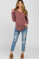 Burgundy Cutout Back Long Sleeve Maternity Top