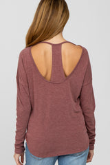 Burgundy Cutout Back Long Sleeve Maternity Top