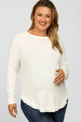 White Soft Knit Layered Round Hem Maternity Plus Top