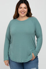 Teal Soft Knit Layered Round Hem Maternity Plus Top