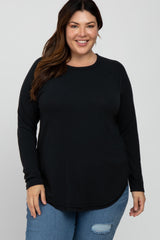 Black Soft Knit Layered Round Hem Plus Top