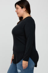 Black Soft Knit Layered Round Hem Plus Top