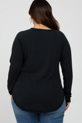 Black Soft Knit Layered Round Hem Plus Top