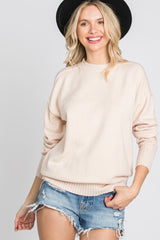 Beige Mock Neck Exposed Seam Sweater