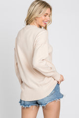 Beige Mock Neck Exposed Seam Sweater