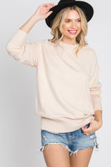 Beige Mock Neck Exposed Seam Sweater