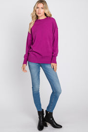 Magenta Mock Neck Exposed Seam Sweater