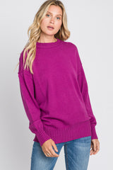 Magenta Mock Neck Exposed Seam Sweater