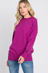 Magenta Mock Neck Exposed Seam Sweater