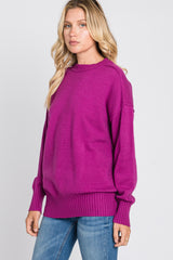 Magenta Mock Neck Exposed Seam Sweater