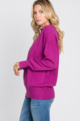 Magenta Mock Neck Exposed Seam Sweater