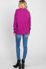 Magenta Mock Neck Exposed Seam Sweater