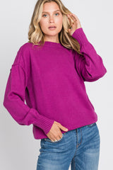 Magenta Mock Neck Exposed Seam Sweater