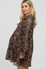 Black Floral Chiffon Tiered Maternity Dress