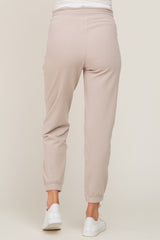 Beige Ribbed Drawstring Maternity Joggers