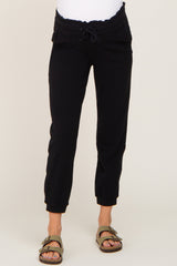 Black Ribbed Drawstring Maternity Joggers