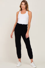 Black Ribbed Drawstring Maternity Joggers