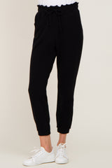 Black Ribbed Drawstring Joggers