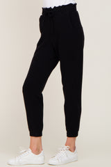 Black Ribbed Drawstring Joggers