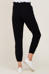 Black Ribbed Drawstring Joggers