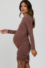 Mauve Ruched Drawstring Accent Maternity Dress