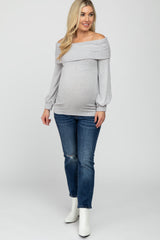 Heather Grey Soft Brushed Off Shoulder Fitted Maternity Top