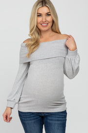 Heather Grey Soft Brushed Off Shoulder Fitted Maternity Top