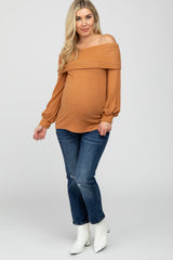 Rust Soft Brushed Off Shoulder Fitted Maternity Top