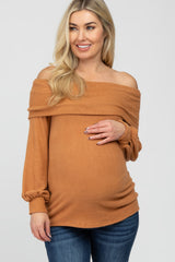 Rust Soft Brushed Off Shoulder Fitted Maternity Top