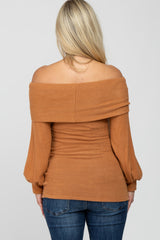 Rust Soft Brushed Off Shoulder Fitted Maternity Top