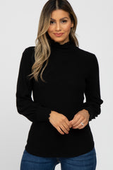 Black Brushed Ribbed Mock Neck Maternity Top