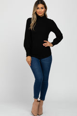 Black Brushed Ribbed Mock Neck Top