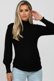 Black Brushed Ribbed Mock Neck Maternity Top