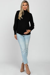 Black Brushed Ribbed Mock Neck Maternity Top