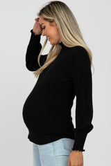 Black Brushed Ribbed Mock Neck Maternity Top