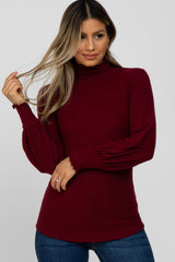 Burgundy Brushed Ribbed Mock Neck Maternity Top