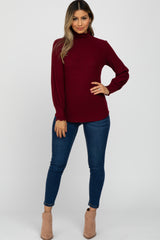 Burgundy Brushed Ribbed Mock Neck Top