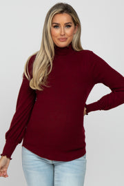 Burgundy Brushed Ribbed Mock Neck Maternity Top