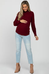 Burgundy Brushed Ribbed Mock Neck Maternity Top