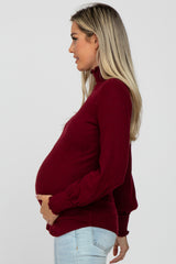 Burgundy Brushed Ribbed Mock Neck Maternity Top