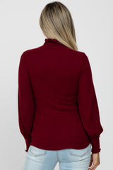 Burgundy Brushed Ribbed Mock Neck Maternity Top