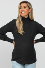 Forest Green Brushed Ribbed Mock Neck Maternity Top