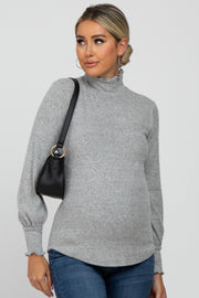 Heather Grey Brushed Ribbed Mock Neck Maternity Top