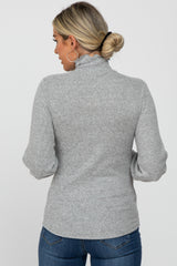 Heather Grey Brushed Ribbed Mock Neck Maternity Top