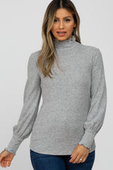 Heather Grey Brushed Ribbed Mock Neck Maternity Top