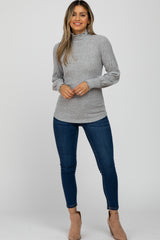 Heather Grey Brushed Ribbed Mock Neck Top