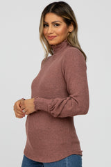 Mauve Brushed Ribbed Mock Neck Top