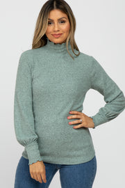 Mint Green Brushed Ribbed Mock Neck Top